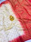 Off white color banarasi silk saree zari weaving work