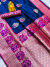 Navy blue color kanchipuram silk saree with zari weaving work