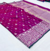 Magenta color banarasi silk saree with silver zari weaving work