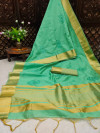 Sea green color aasam silk saree with zari weaving work