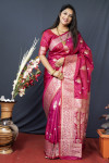 Pink color soft kanchipuram silk saree with zari weaving work
