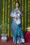 Firoji color soft lichi silk saree with silver zari weaving work