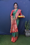 Rama green color balatan silk saree with golden zari weaving work