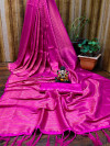 Rani pink color soft silk saree with zari weaving work