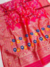 Rani pink color soft kanchipuram silk saree with golden and silver zari weaving work