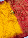 Yellow color banarasi silk saree zari weaving work