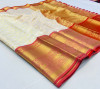 White color kanchipuram silk saree with golden zari work