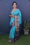 Firoji color balatan silk saree with golden zari weaving work