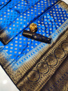 Blue color baltan silk saree with golden zari weaving work
