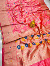 Pink color soft kanchipuram silk saree with golden and silver zari weaving work
