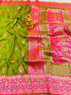 Parrot green color soft kanchipuram silk saree with zari weaving work