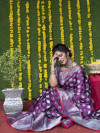 Magenta color soft lichi silk saree with silver zari weaving work