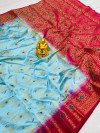 Sky blue color balatan silk saree with zari weaving work