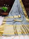 Gray color aasam silk saree with zari weaving work