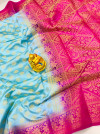Sky blue color banarasi silk saree zari weaving work