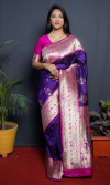 Purple color paithani silk saree with golden zari work