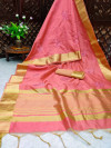 Pink color aasam silk saree with zari weaving work
