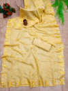 Yellow color organza silk saree with embroidery and butti work
