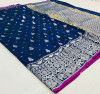 Navy blue color banarasi silk saree with silver zari weaving work
