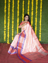 Peach color kanchipuram silk saree with zari work