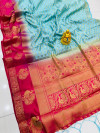 Sky blue color banarasi silk saree with zari weaving work