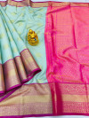 Sea green color kanchipuram silk saree with zari weaving work