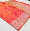 Peach color banarasi silk saree with silver zari weaving work