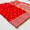 Red color banarasi silk saree with silver zari weaving work