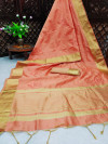 Peach color aasam silk saree with zari weaving work