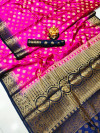Pink color baltan silk saree with golden zari weaving work
