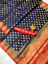 Navy blue color baltan silk saree with golden zari weaving work