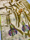 Pista green color soft kanchipuram silk saree with zari weaving work
