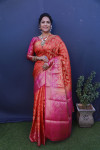 Orange color balatan silk saree with golden zari weaving work