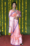 Peach color soft lichi silk saree with silver zari weaving work