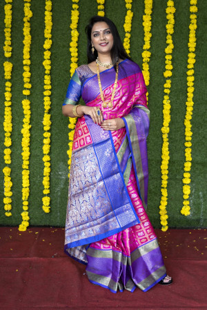 Pink color kanchipuram silk saree with zari work