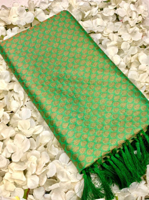 Dark green color soft silk saree with zari weaving work