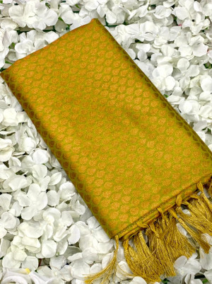 Mahendi green color soft silk saree with zari weaving work