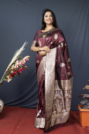 Coffee color soft kanchipuram silk saree with zari weaving work