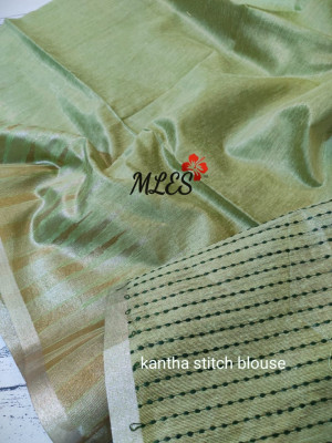Mahendi green color raw silk saree with temple woven border
