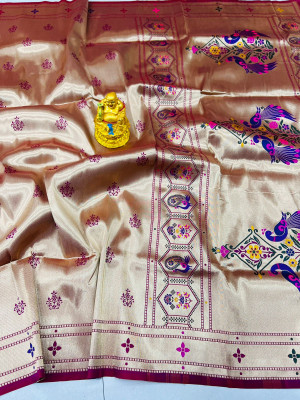 Magenta color soft kachipuram silk saree with zari weaving work