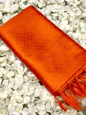 Orange color soft silk saree with zari weaving work