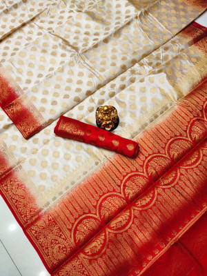 White color baltan silk saree with golden zari weaving work