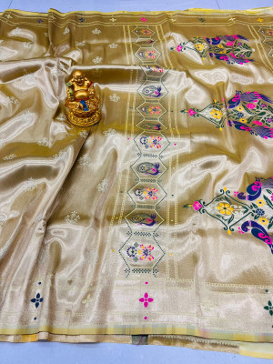 Yellow color soft kanchipuram silk saree with zari weaving work