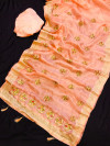 Peach color organza silk saree with moti work