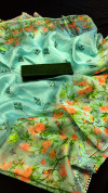 Sea green color organza silk saree with digital printed work