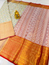 Off white color kanchipuram silk saree with woven design