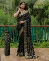 Brown color hand bandhej silk saree with zari weaving work