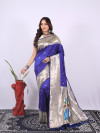 Royal blue color paithani silk saree with weaving work