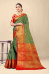 Bottel green color kanchipuram silk saree with zari weaving work