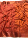 Red color tissue silk saree with zari weaving work